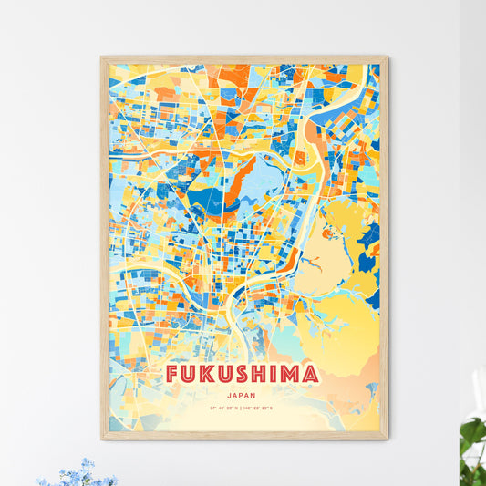 Colorful FUKUSHIMA JAPAN Fine Art Map Blue Orange