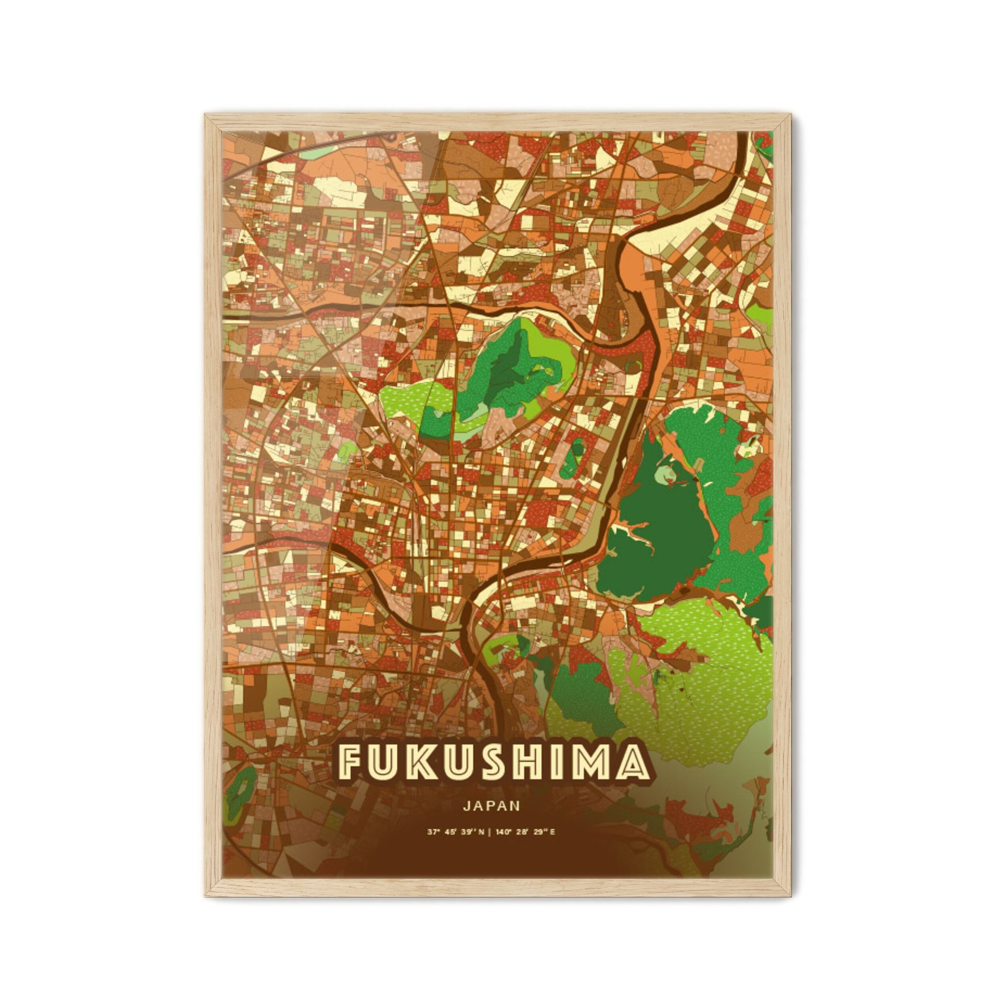 Colorful FUKUSHIMA JAPAN Fine Art Map Farmhouse