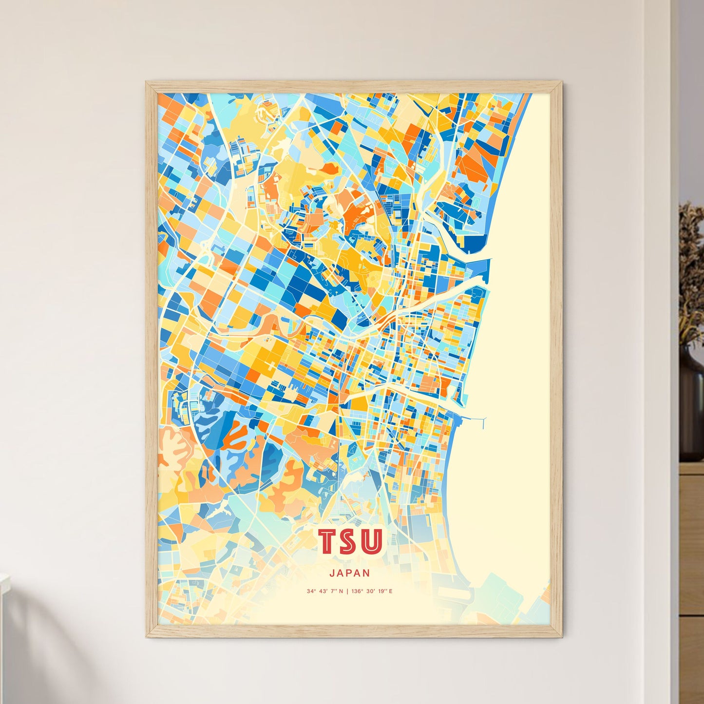 Colorful TSU JAPAN Fine Art Map Blue Orange