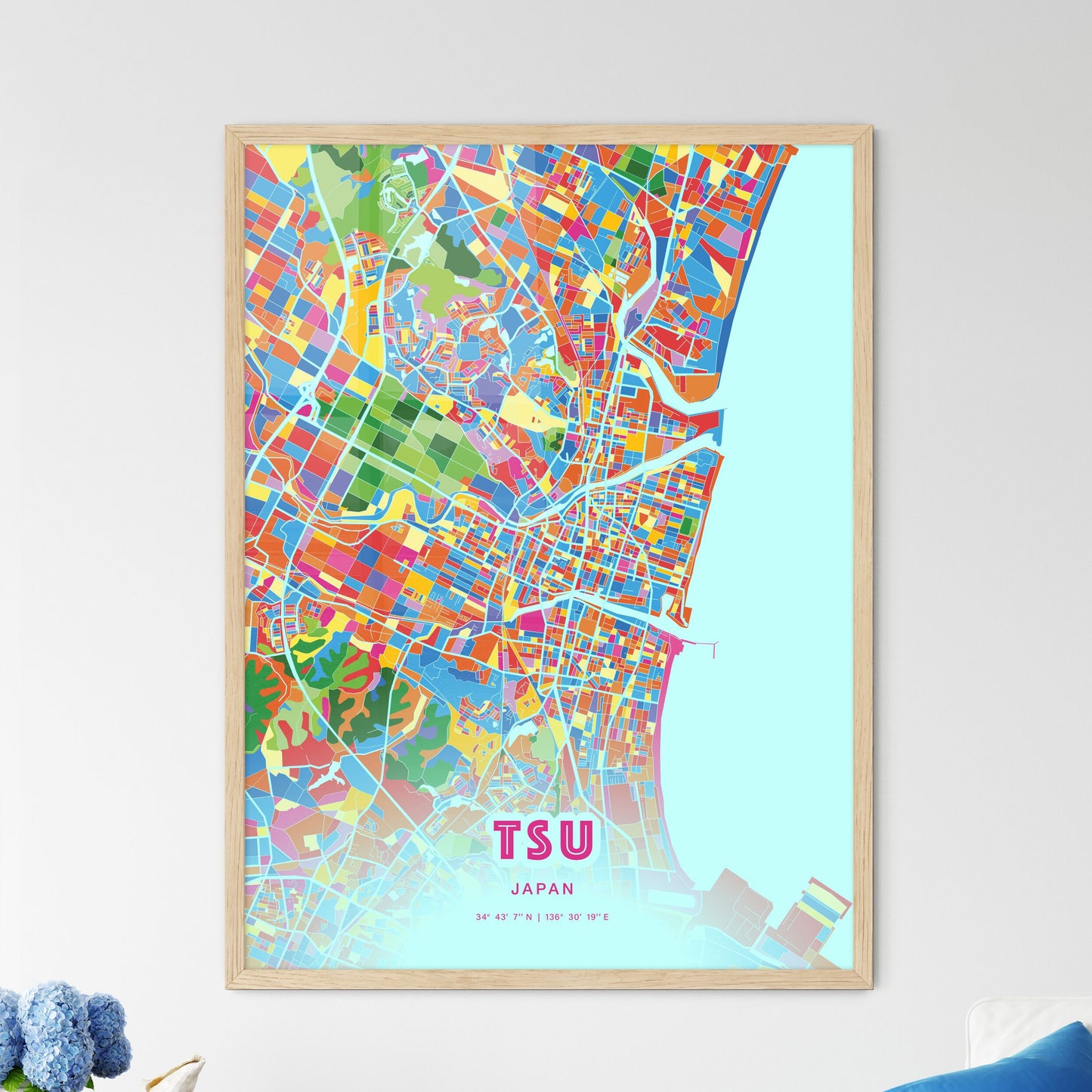 Colorful TSU JAPAN Fine Art Map Crazy Colors