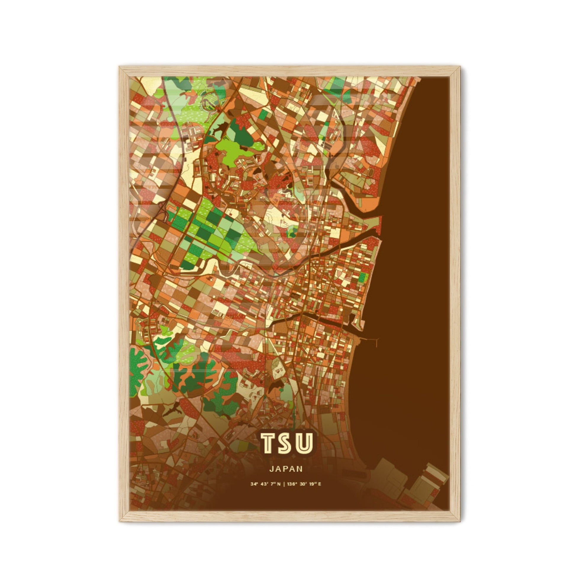 Colorful TSU JAPAN Fine Art Map Farmhouse