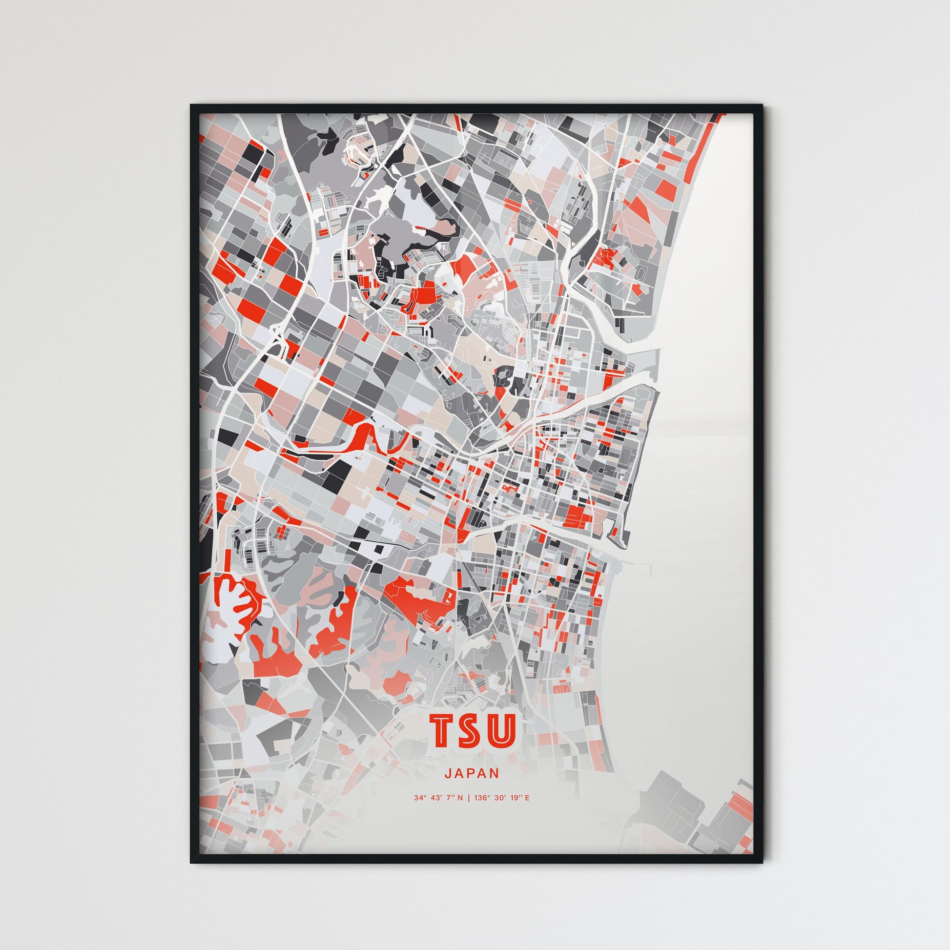 Colorful TSU JAPAN Fine Art Map Modern