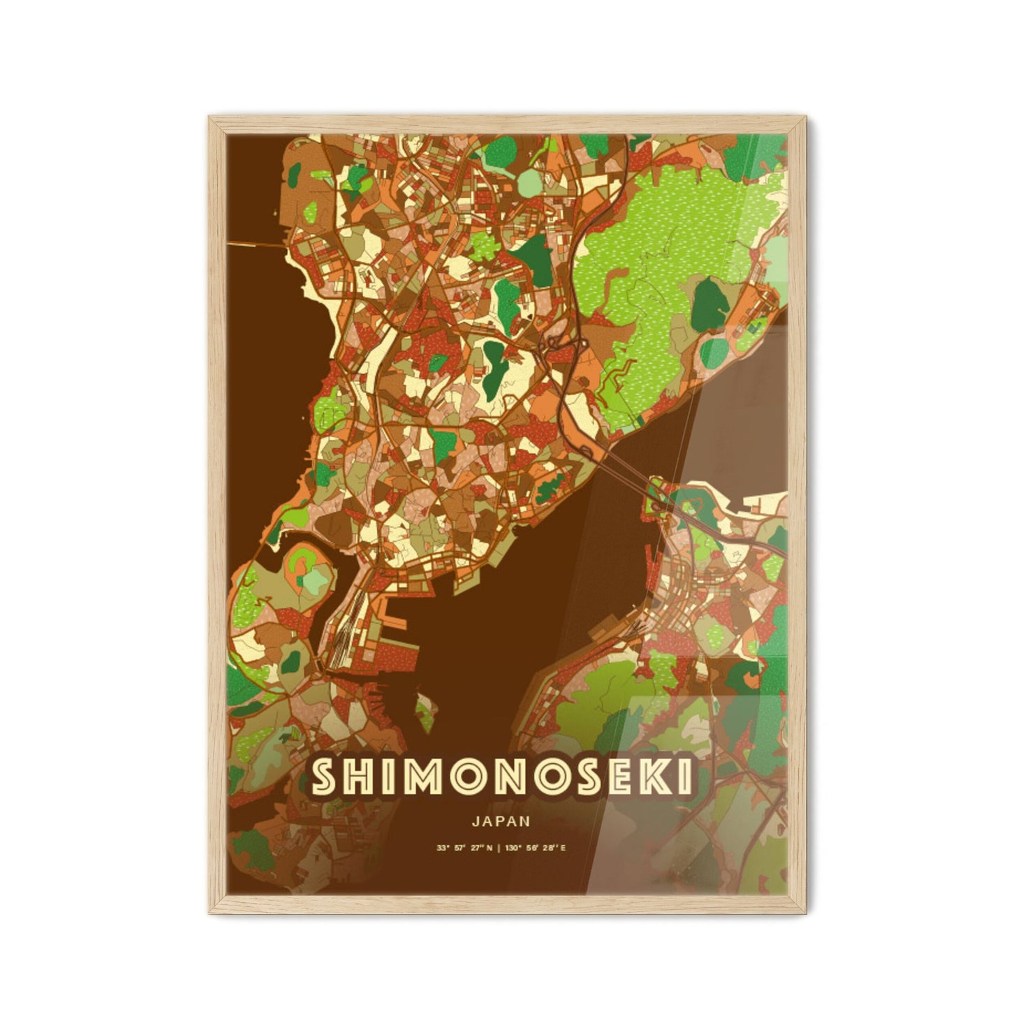 Colorful SHIMONOSEKI JAPAN Fine Art Map Farmhouse