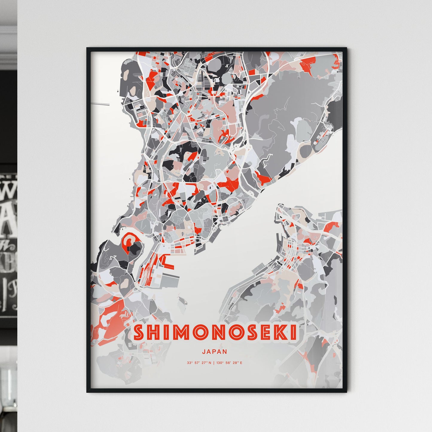 Colorful SHIMONOSEKI JAPAN Fine Art Map Modern