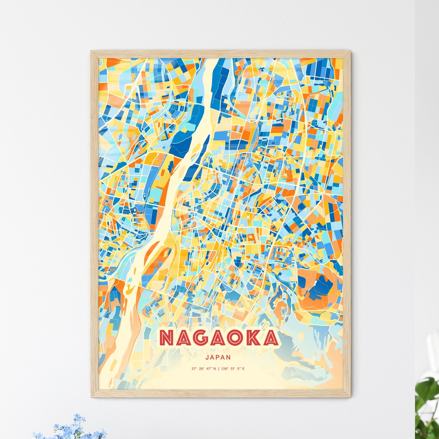 Colorful NAGAOKA JAPAN Fine Art Map Blue Orange