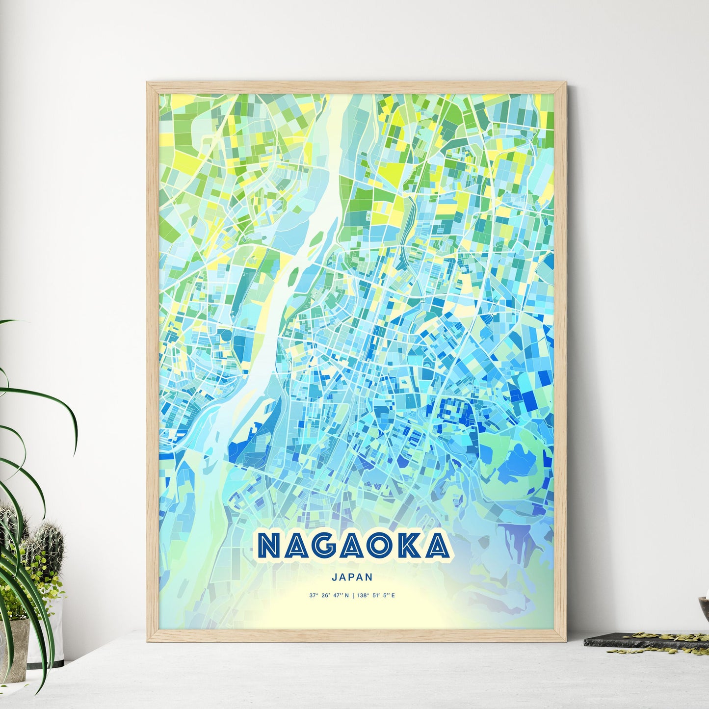 Colorful NAGAOKA JAPAN Fine Art Map Cool Blue