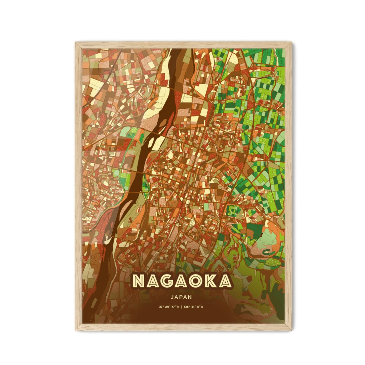 Colorful NAGAOKA JAPAN Fine Art Map Farmhouse