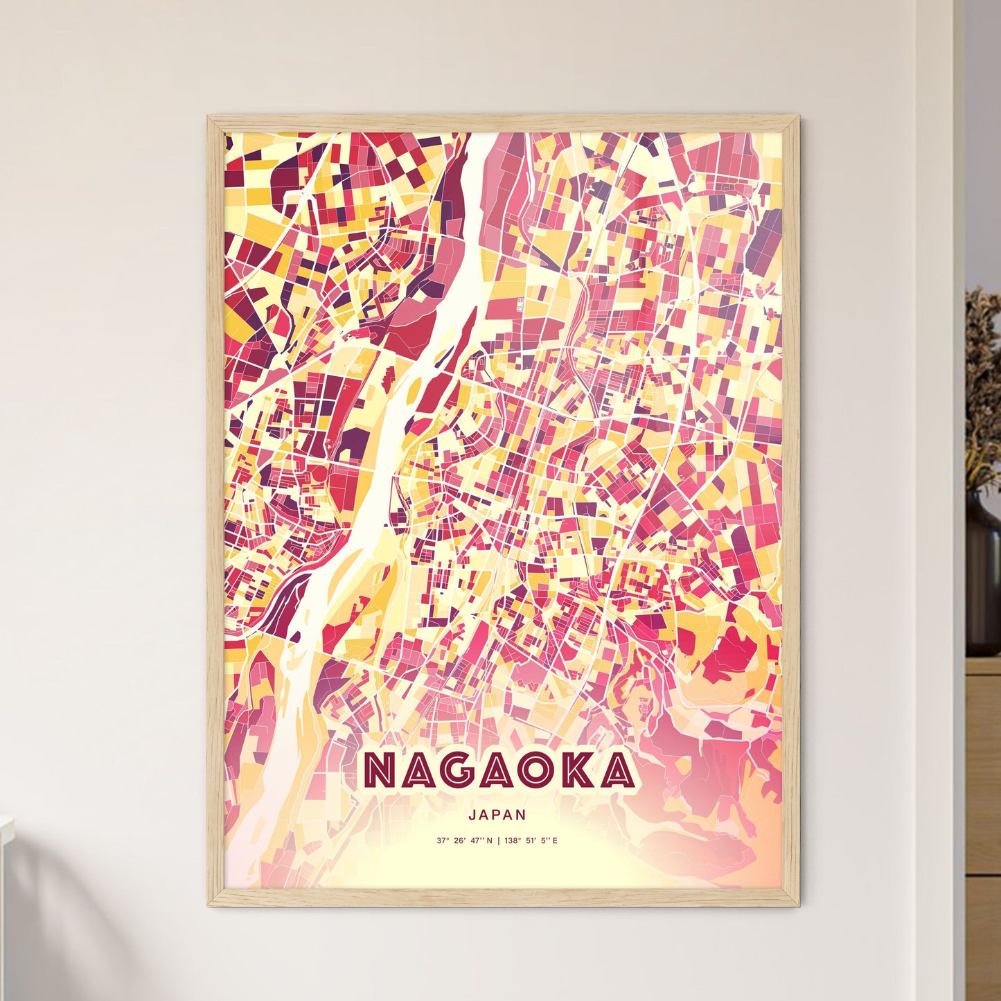 Colorful NAGAOKA JAPAN Fine Art Map Hot Red