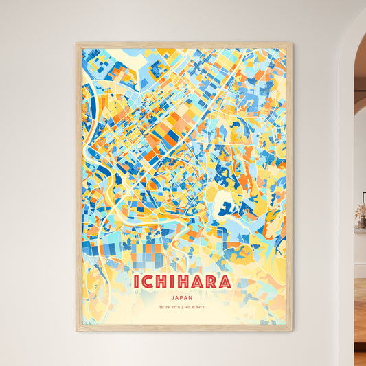 Colorful ICHIHARA JAPAN Fine Art Map Blue Orange