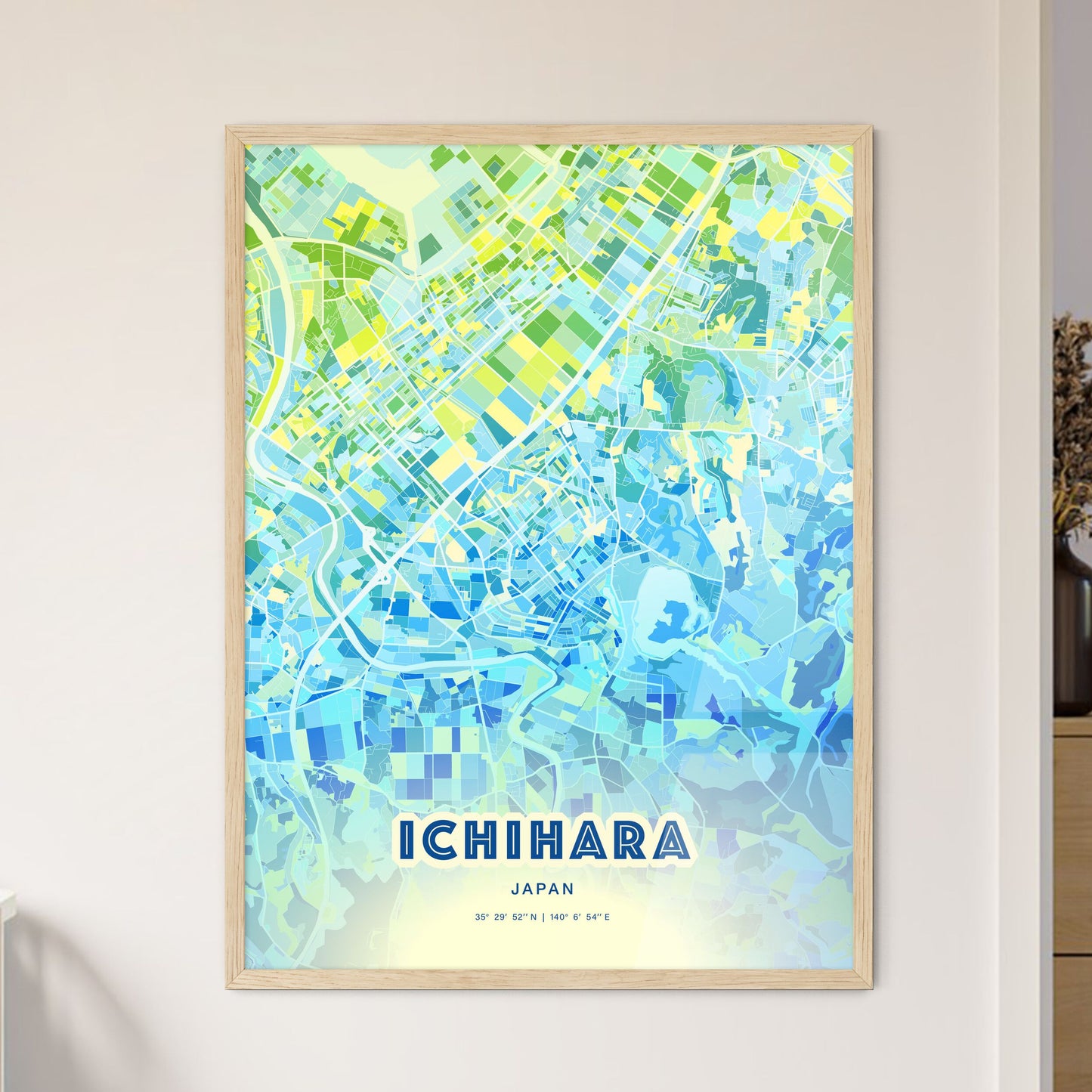 Colorful ICHIHARA JAPAN Fine Art Map Cool Blue