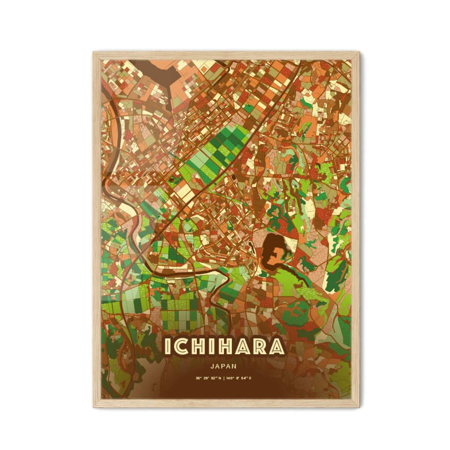 Colorful ICHIHARA JAPAN Fine Art Map Farmhouse