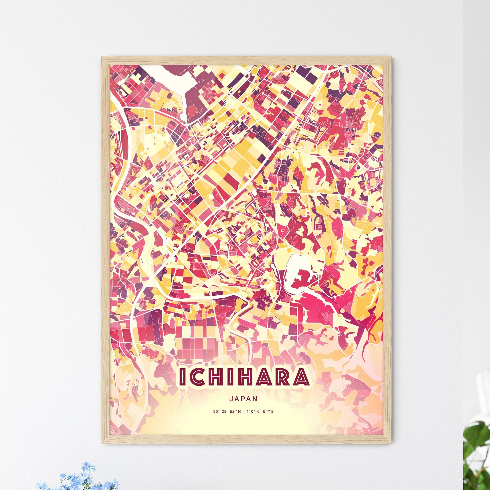 Colorful ICHIHARA JAPAN Fine Art Map Hot Red