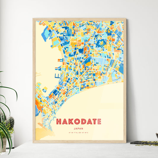 Colorful HAKODATE JAPAN Fine Art Map Blue Orange