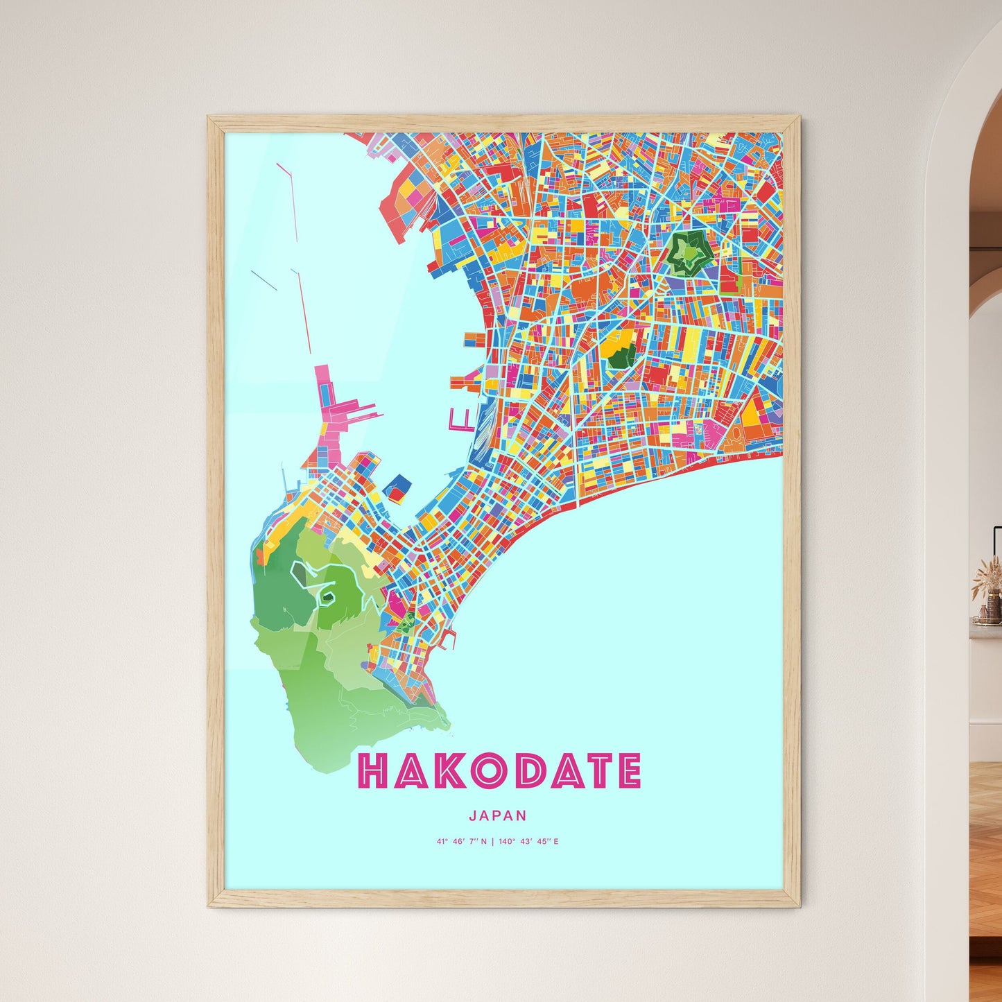 Colorful HAKODATE JAPAN Fine Art Map Crazy Colors