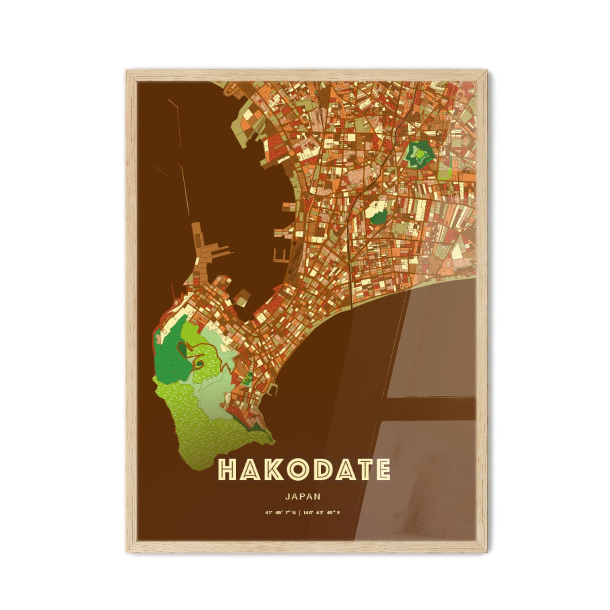 Colorful HAKODATE JAPAN Fine Art Map Farmhouse
