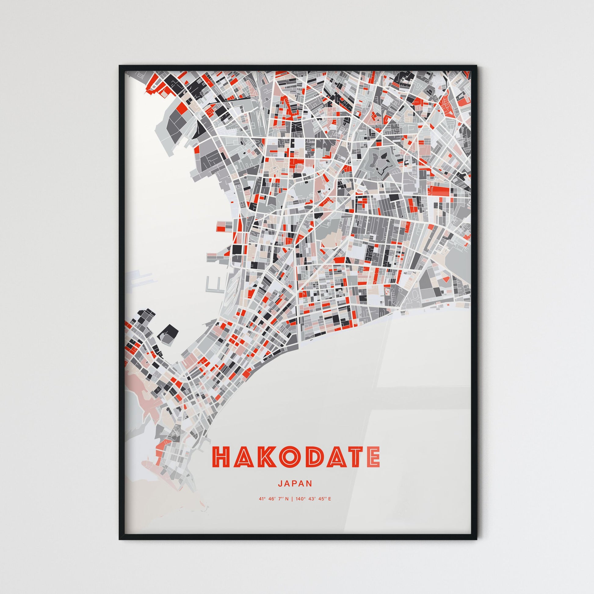Colorful HAKODATE JAPAN Fine Art Map Modern