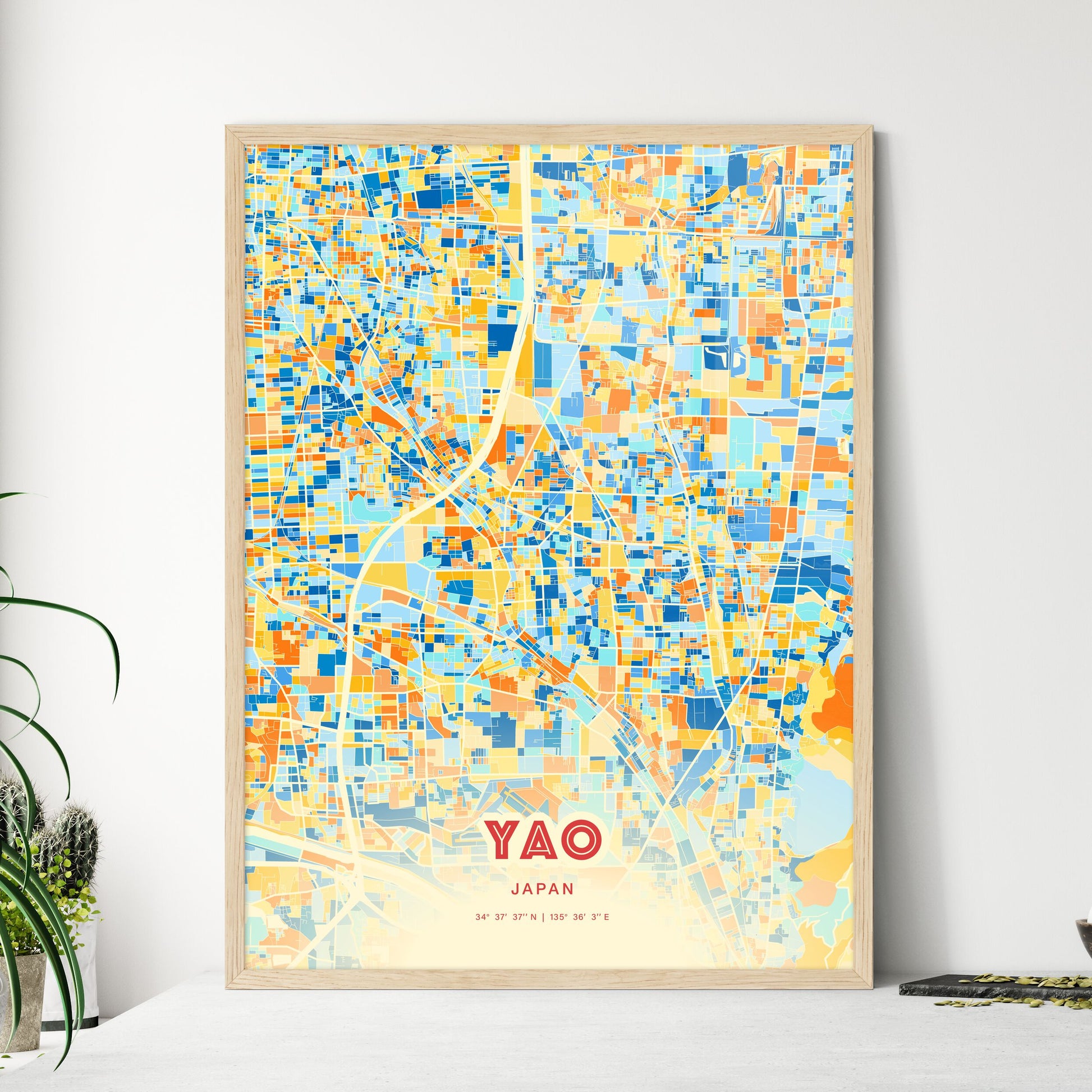 Colorful YAO JAPAN Fine Art Map Blue Orange