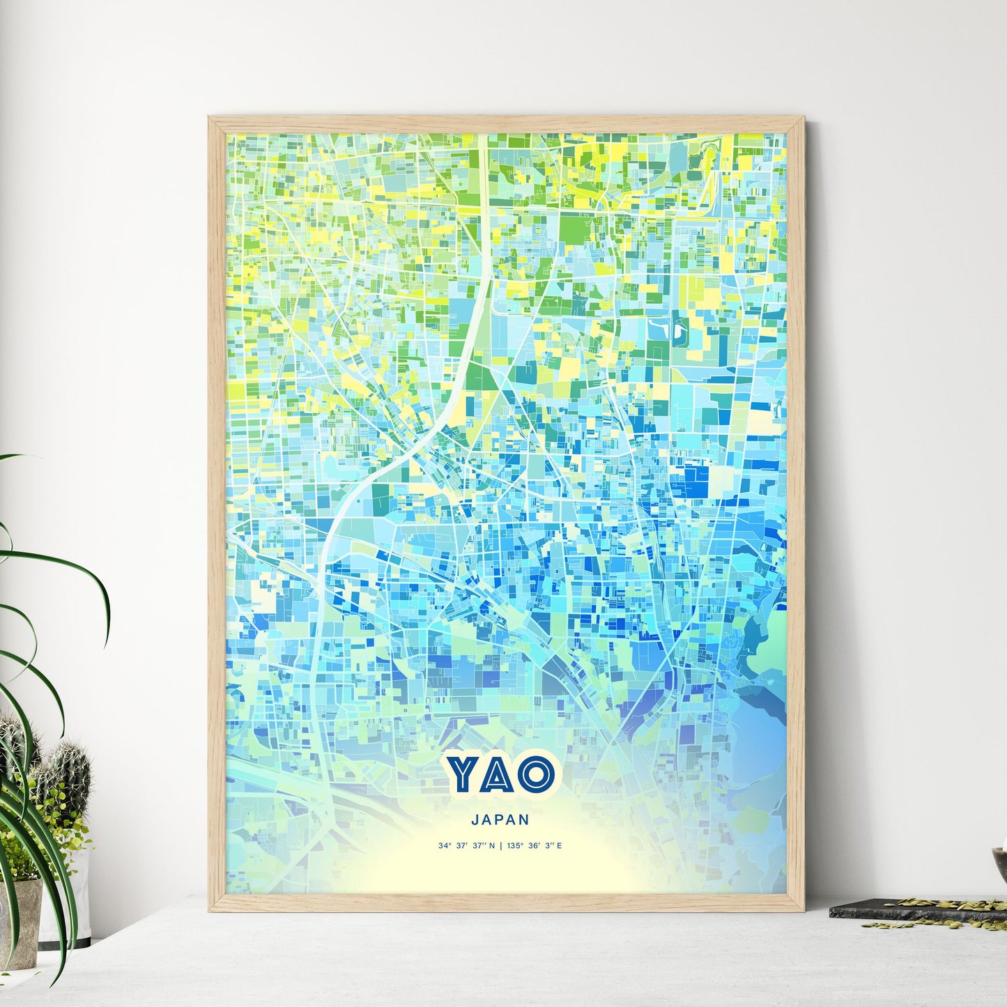 Colorful YAO JAPAN Fine Art Map Cool Blue