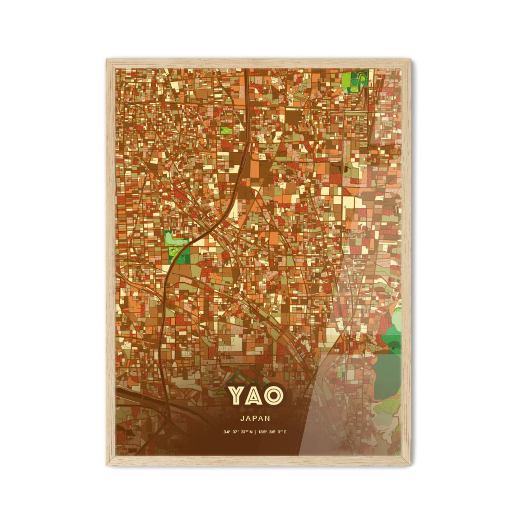 Colorful YAO JAPAN Fine Art Map Farmhouse