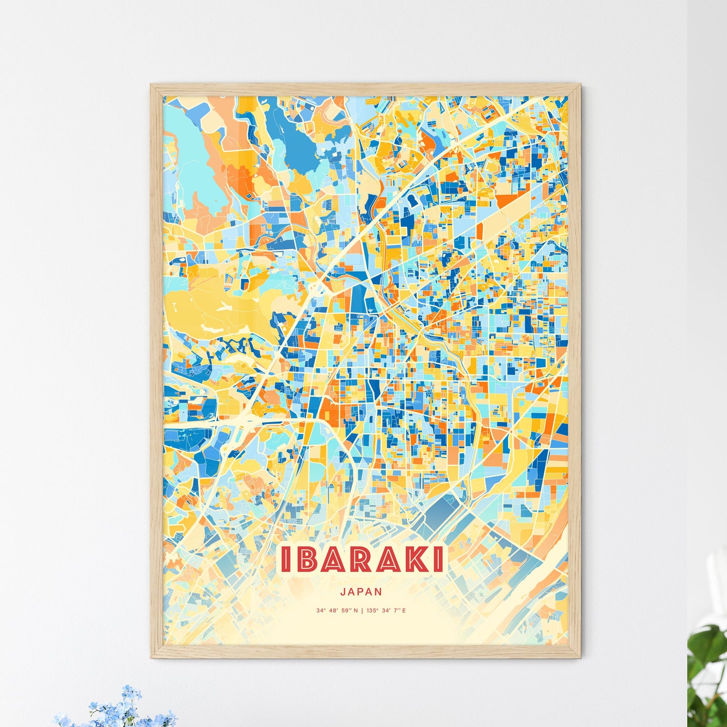 Colorful IBARAKI JAPAN Fine Art Map Blue Orange