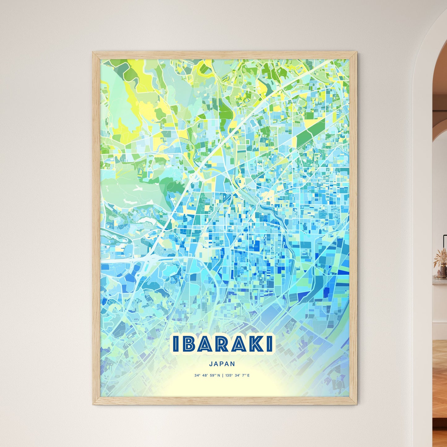 Colorful IBARAKI JAPAN Fine Art Map Cool Blue