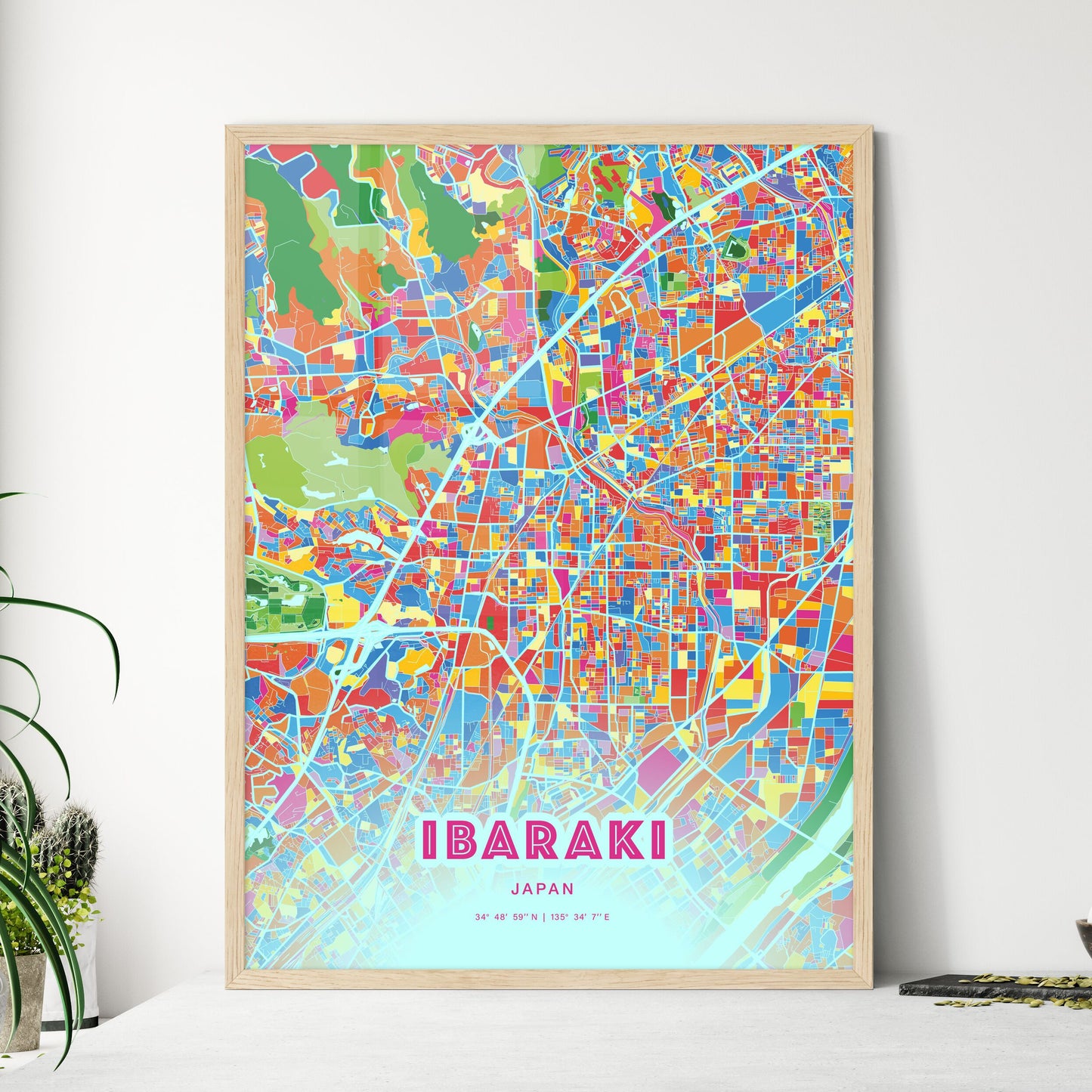 Colorful IBARAKI JAPAN Fine Art Map Crazy Colors