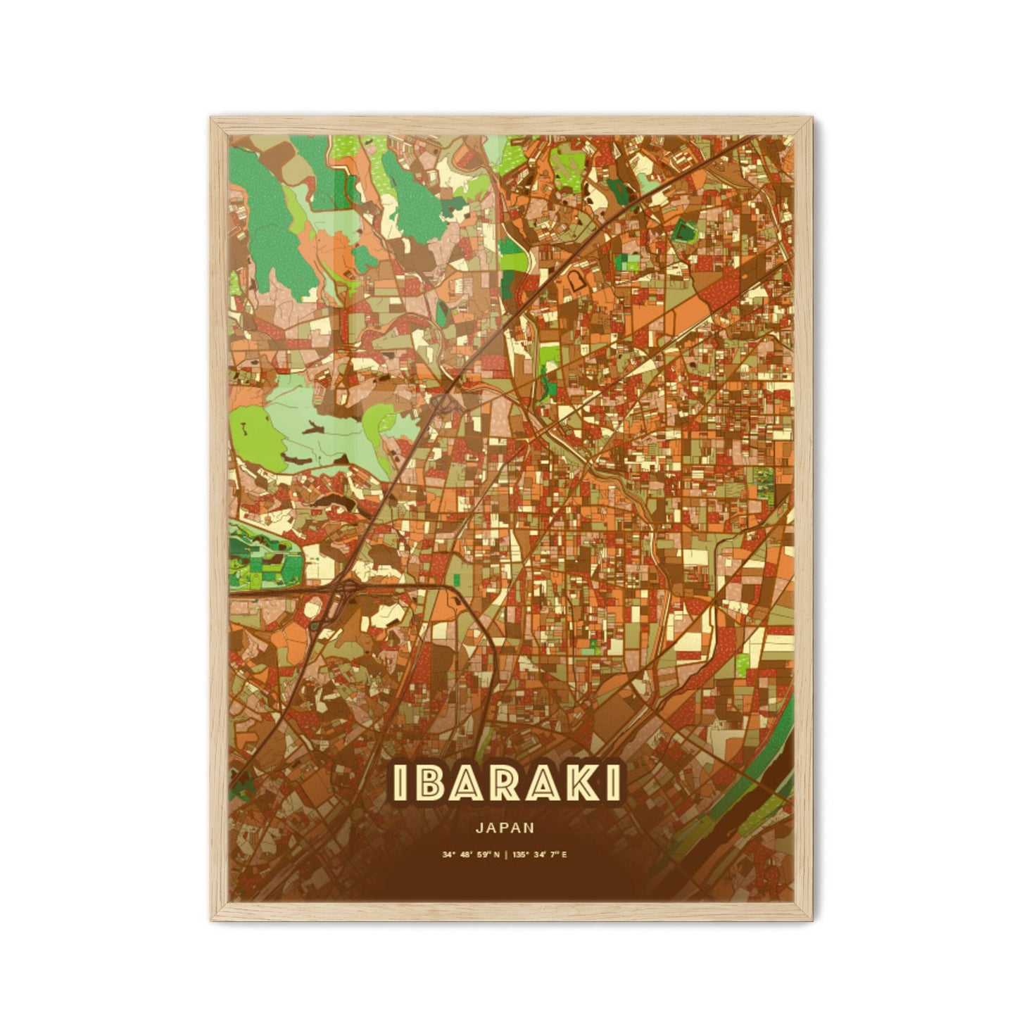 Colorful IBARAKI JAPAN Fine Art Map Farmhouse