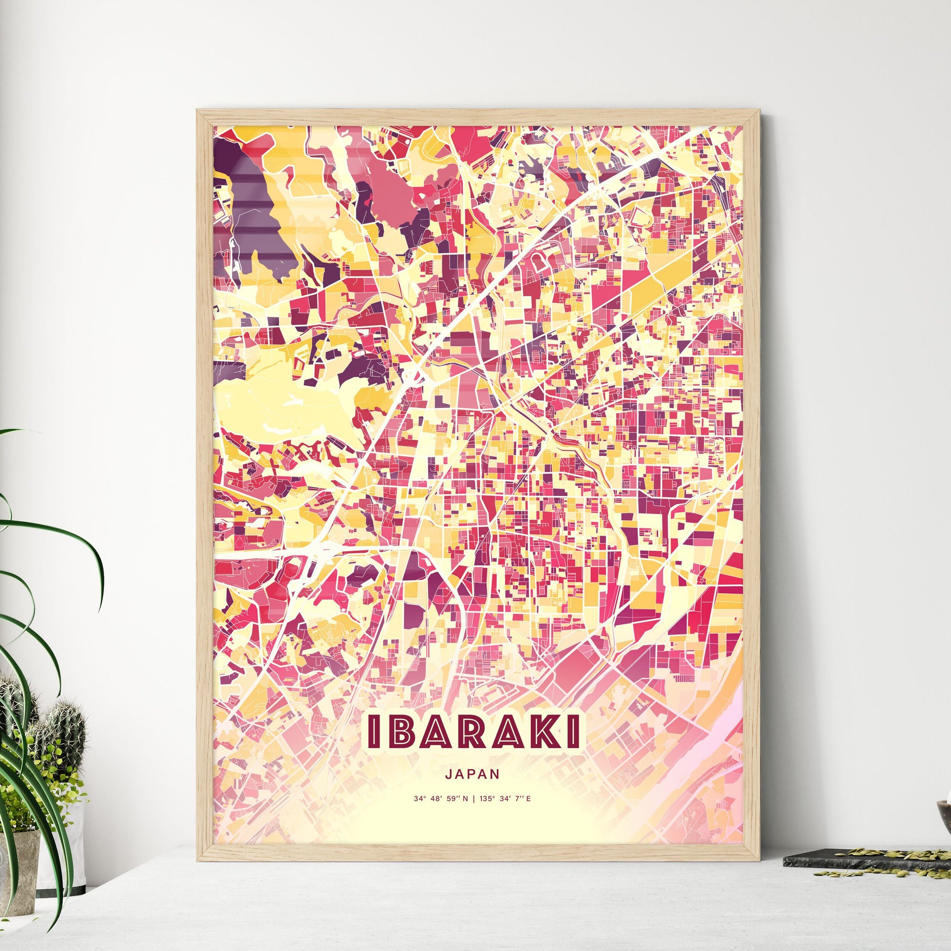 Colorful IBARAKI JAPAN Fine Art Map Hot Red