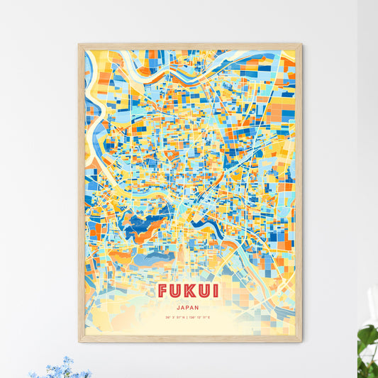 Colorful FUKUI JAPAN Fine Art Map Blue Orange