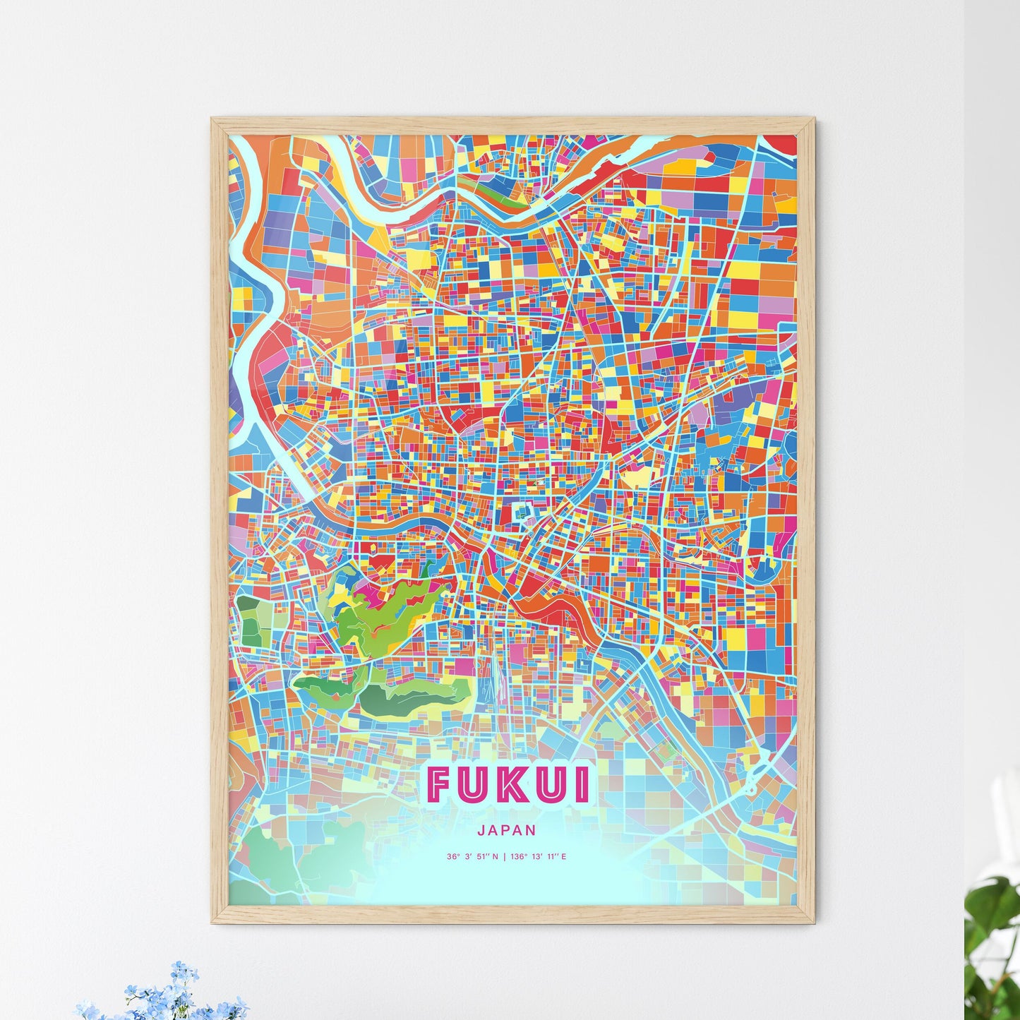 Colorful FUKUI JAPAN Fine Art Map Crazy Colors