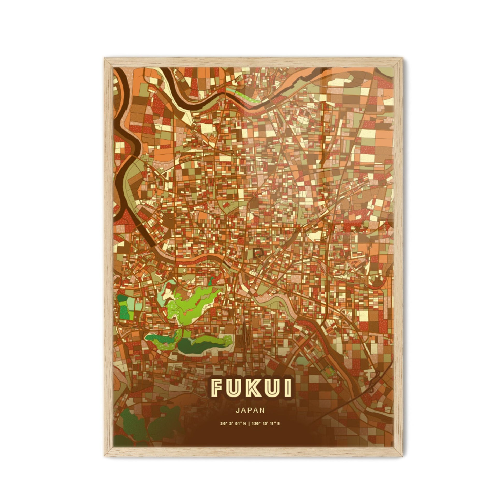 Colorful FUKUI JAPAN Fine Art Map Farmhouse