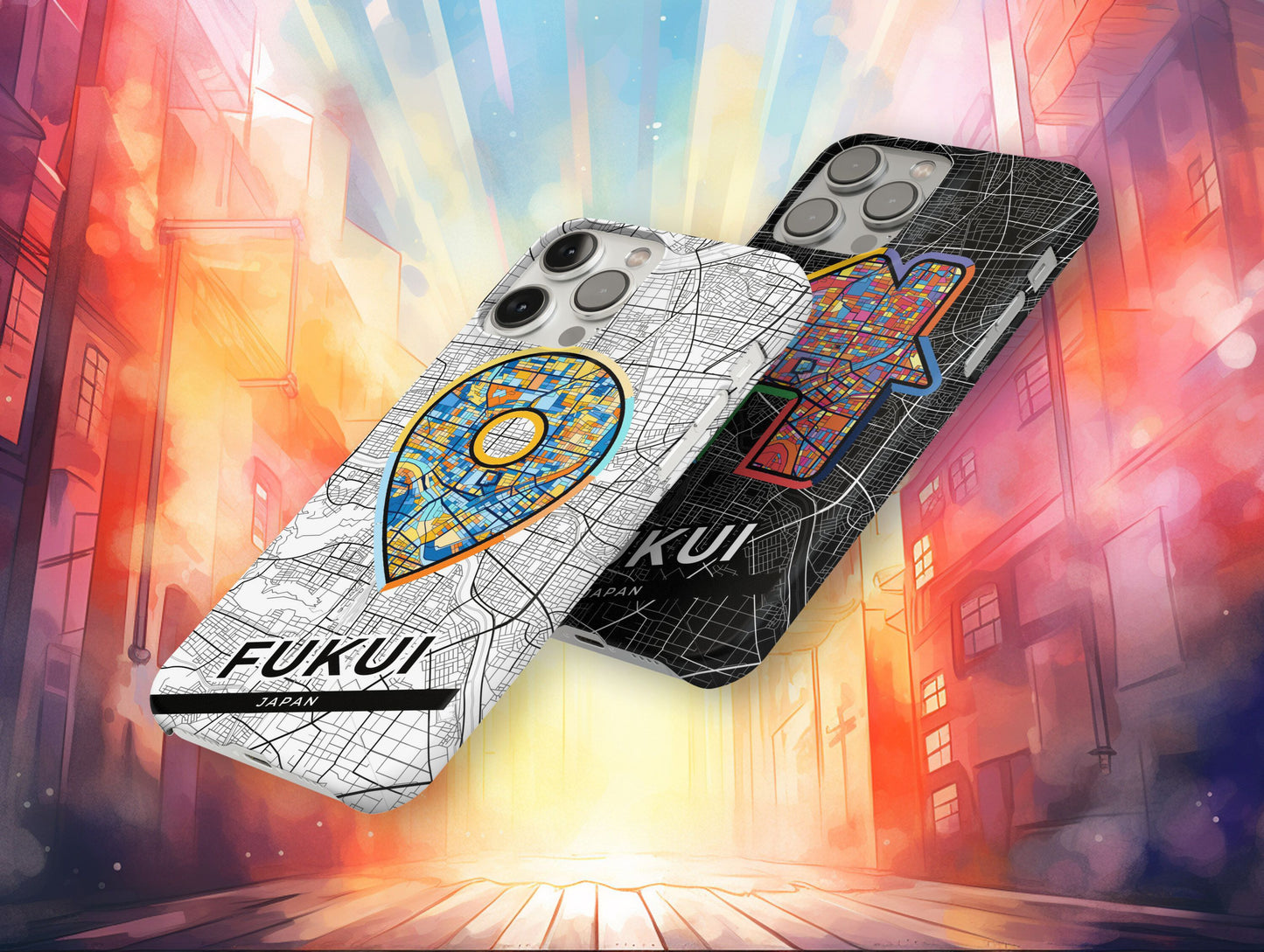 Fukui Japan slim phone case with colorful icon. Birthday, wedding or housewarming gift. Couple match cases.