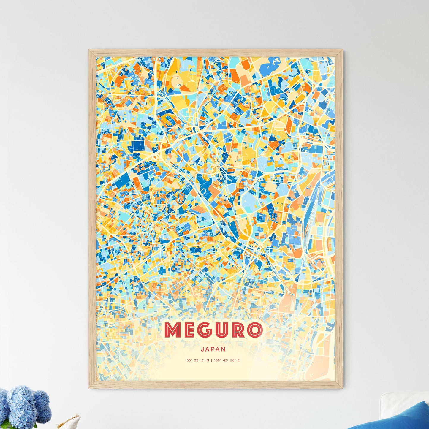 Colorful MEGURO JAPAN Fine Art Map Blue Orange