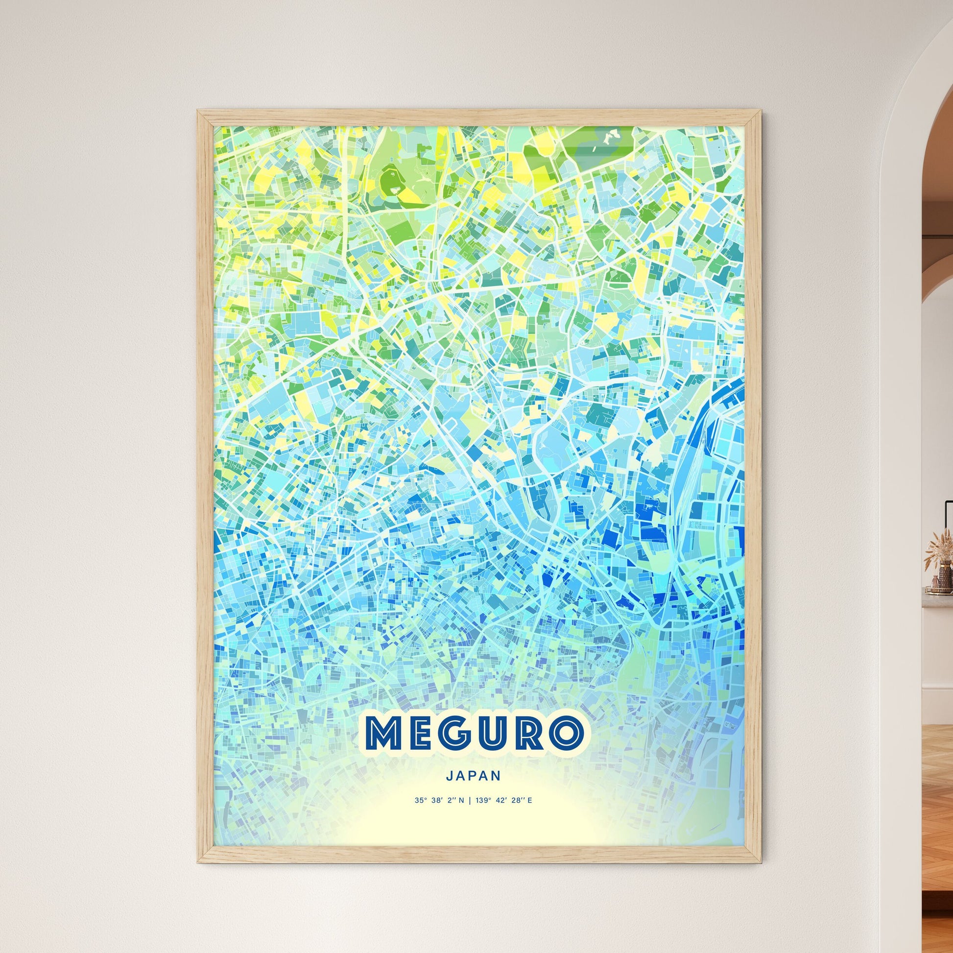 Colorful MEGURO JAPAN Fine Art Map Cool Blue