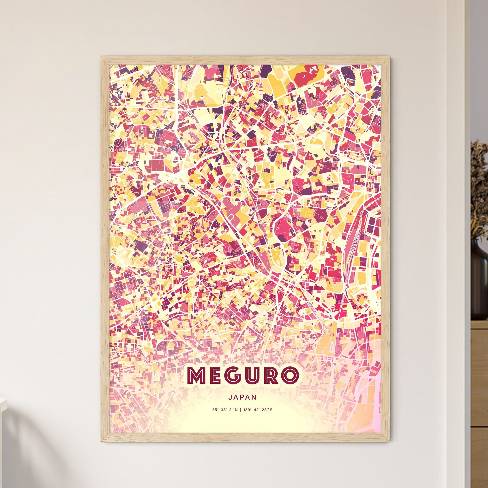 Colorful MEGURO JAPAN Fine Art Map Hot Red