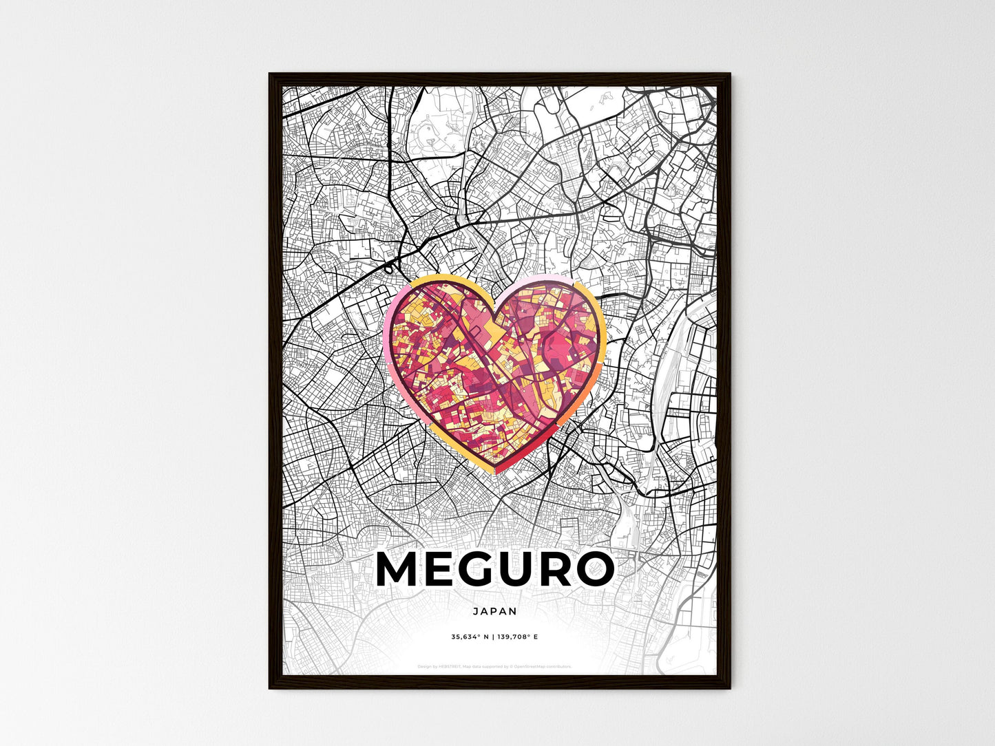 MEGURO JAPAN minimal art map with a colorful icon. Style 2