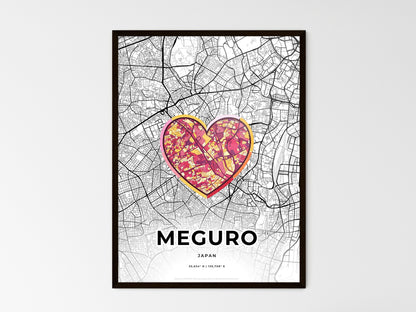 MEGURO JAPAN minimal art map with a colorful icon. Style 2