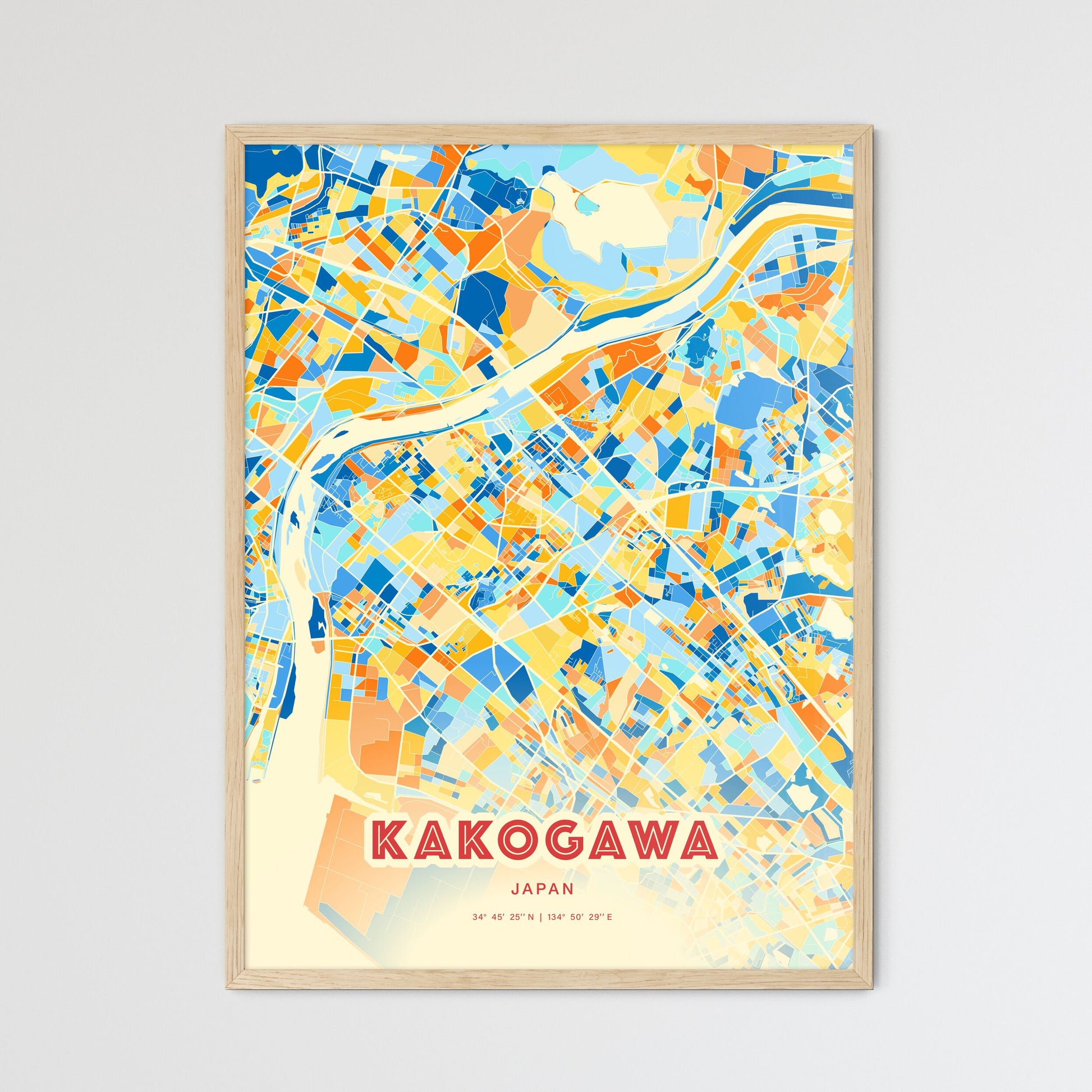 Colorful KAKOGAWA JAPAN Fine Art Map Blue Orange