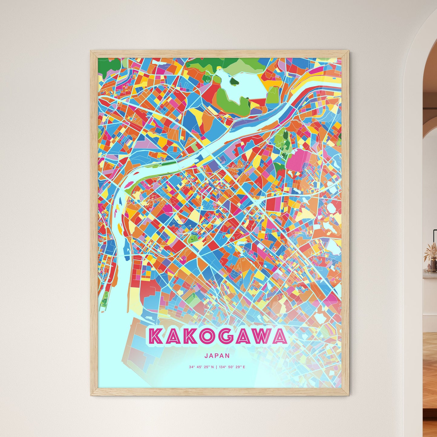 Colorful KAKOGAWA JAPAN Fine Art Map Crazy Colors