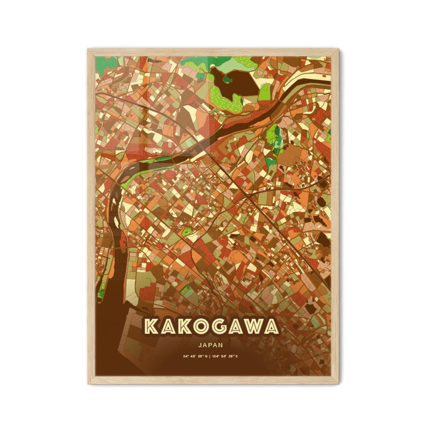 Colorful KAKOGAWA JAPAN Fine Art Map Farmhouse