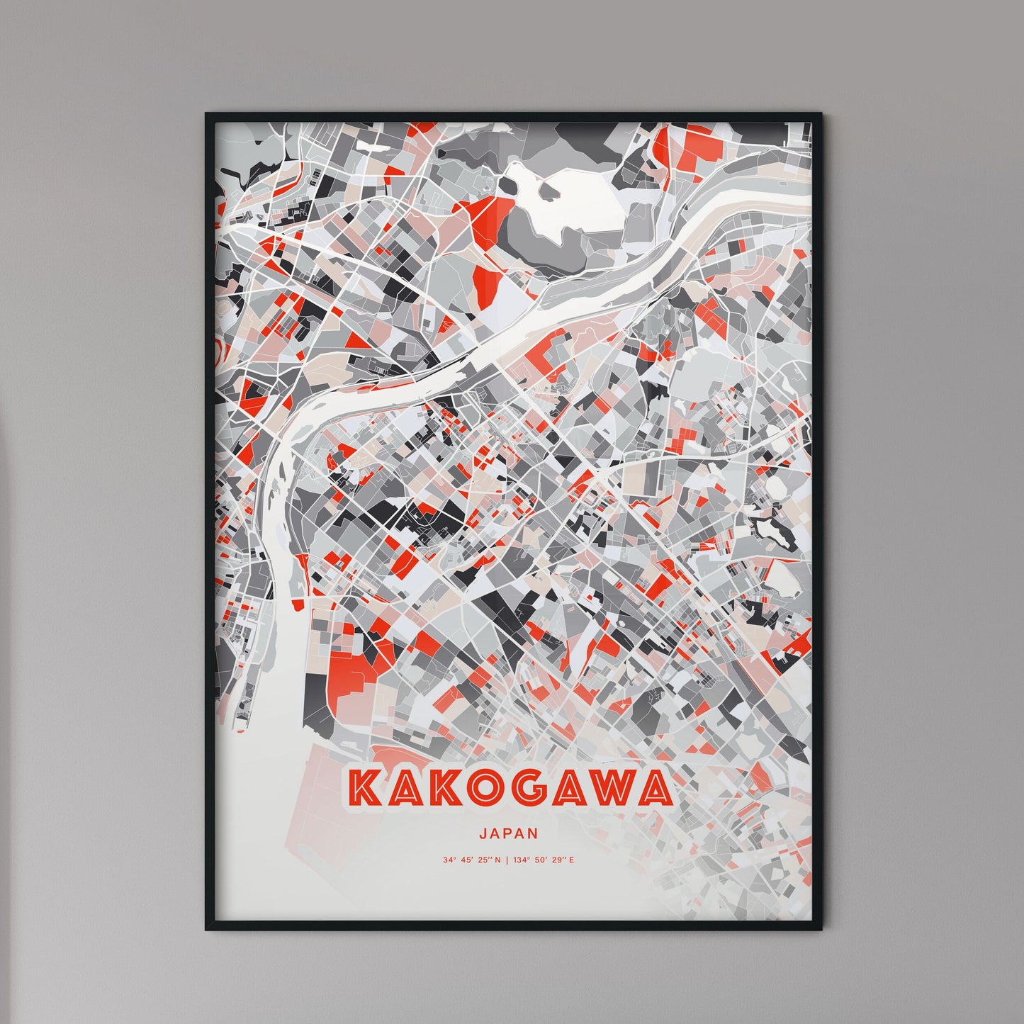 Colorful KAKOGAWA JAPAN Fine Art Map Modern