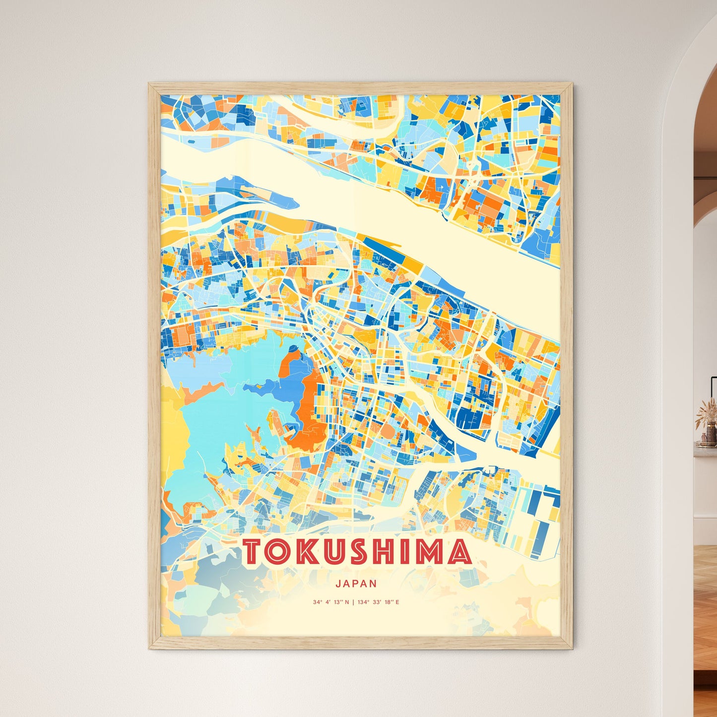 Colorful TOKUSHIMA JAPAN Fine Art Map Blue Orange