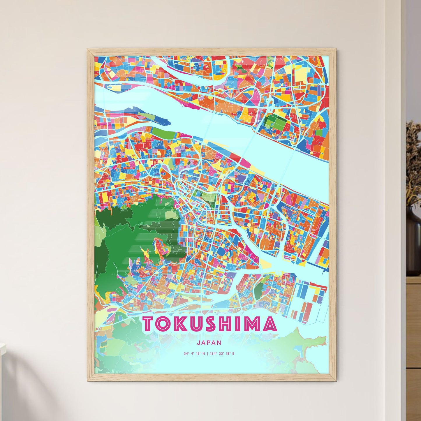 Colorful TOKUSHIMA JAPAN Fine Art Map Crazy Colors