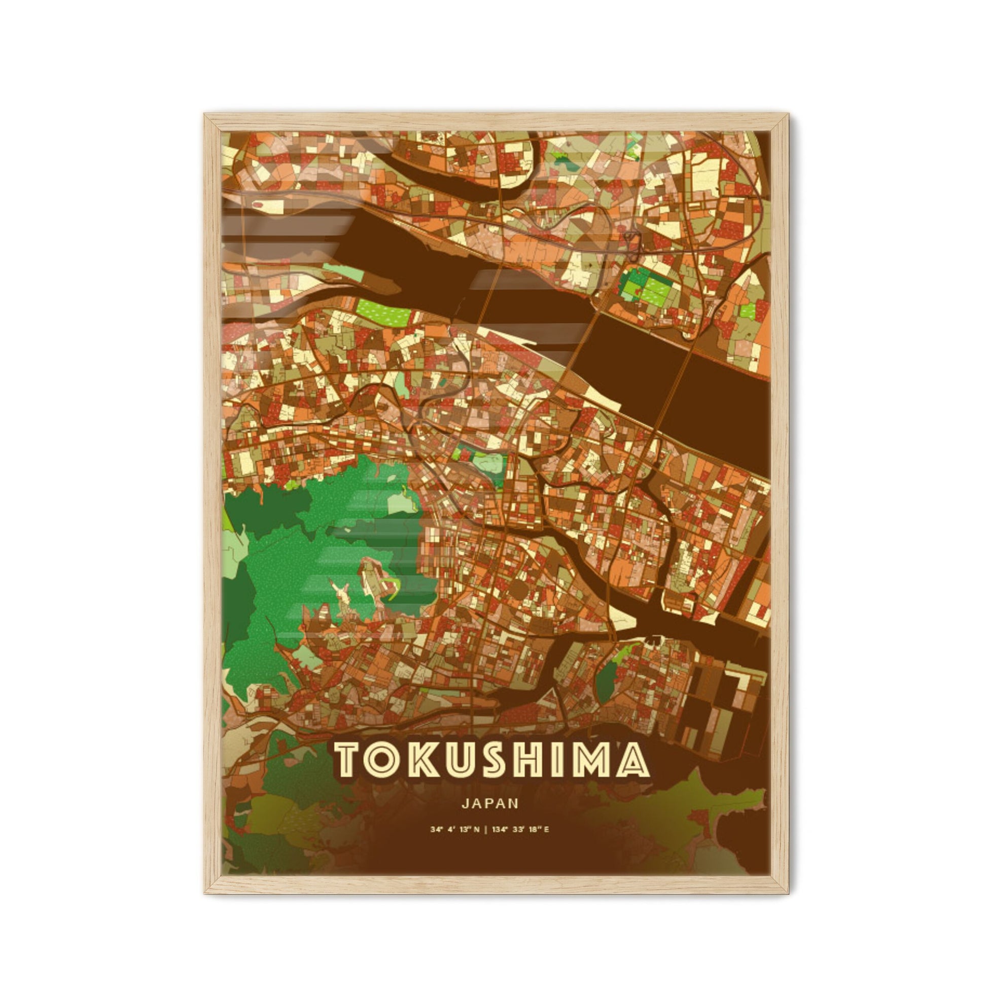 Colorful TOKUSHIMA JAPAN Fine Art Map Farmhouse