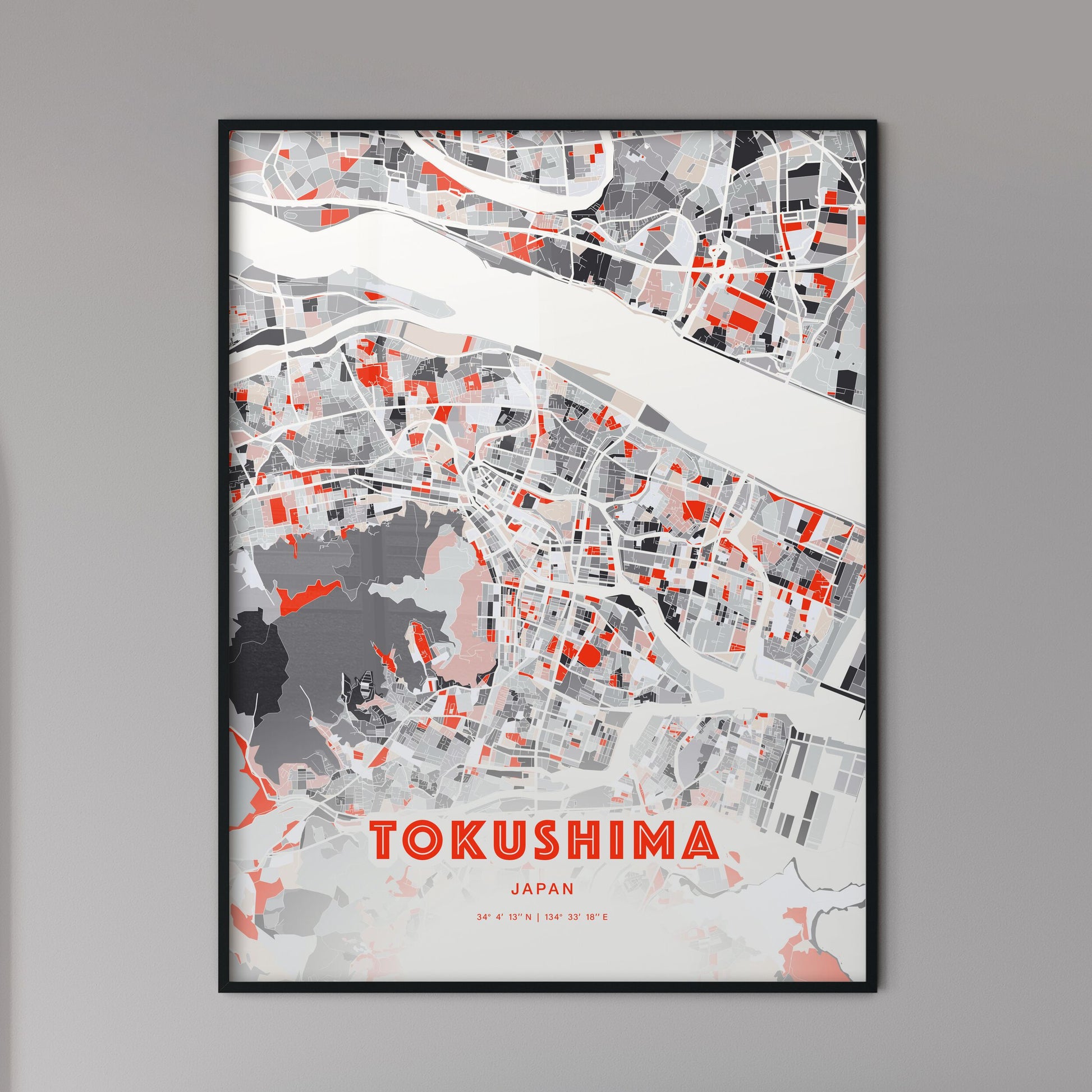 Colorful TOKUSHIMA JAPAN Fine Art Map Modern