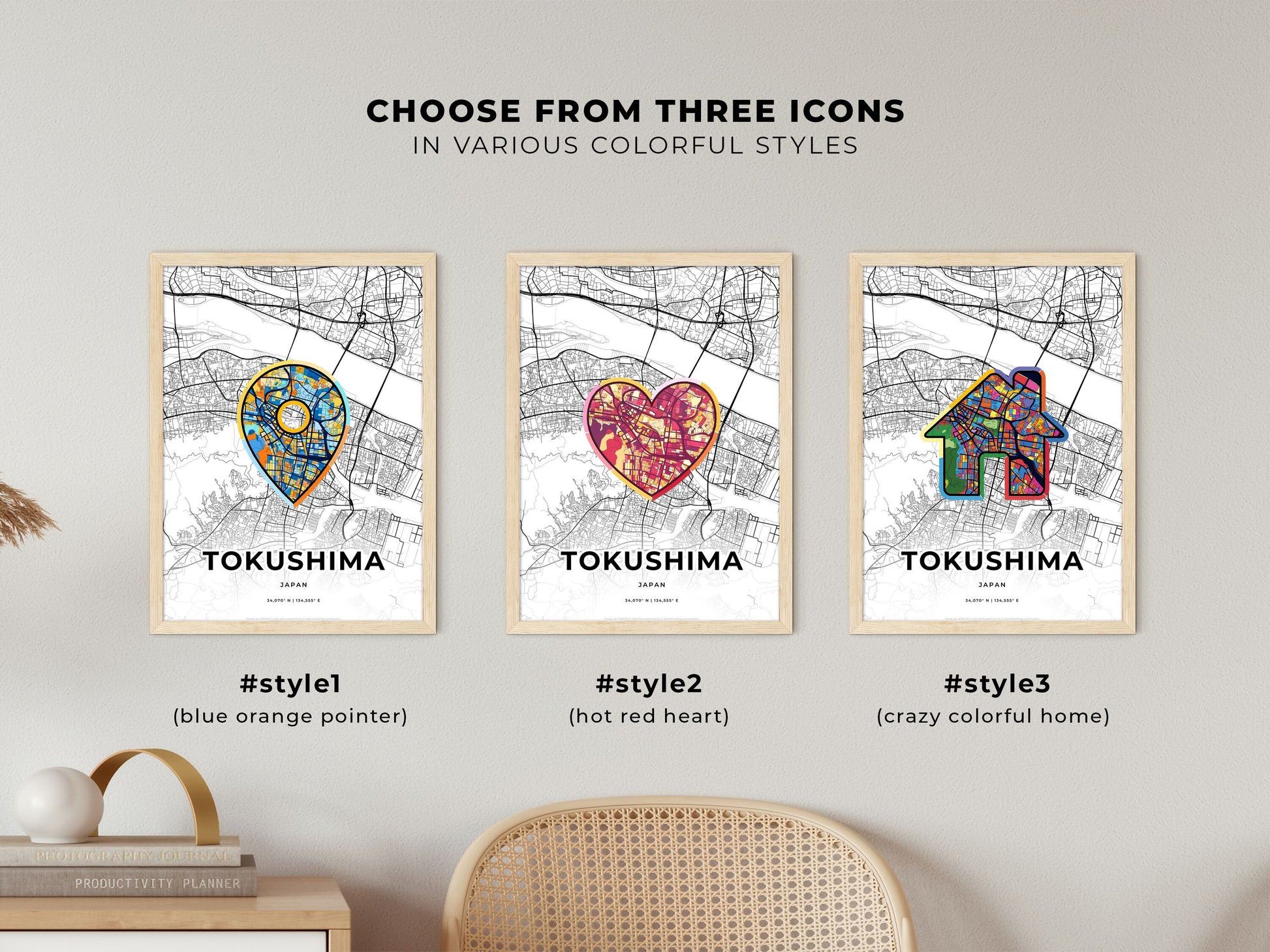 Tokushima Japan maps with colorful icons