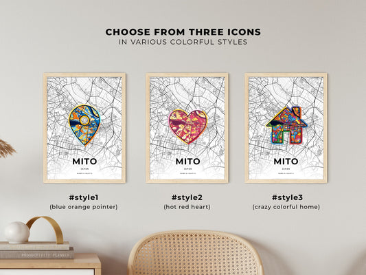 Mito Japan maps with colorful icons