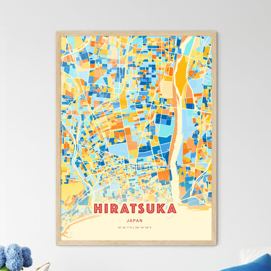 Colorful HIRATSUKA JAPAN Fine Art Map Blue Orange