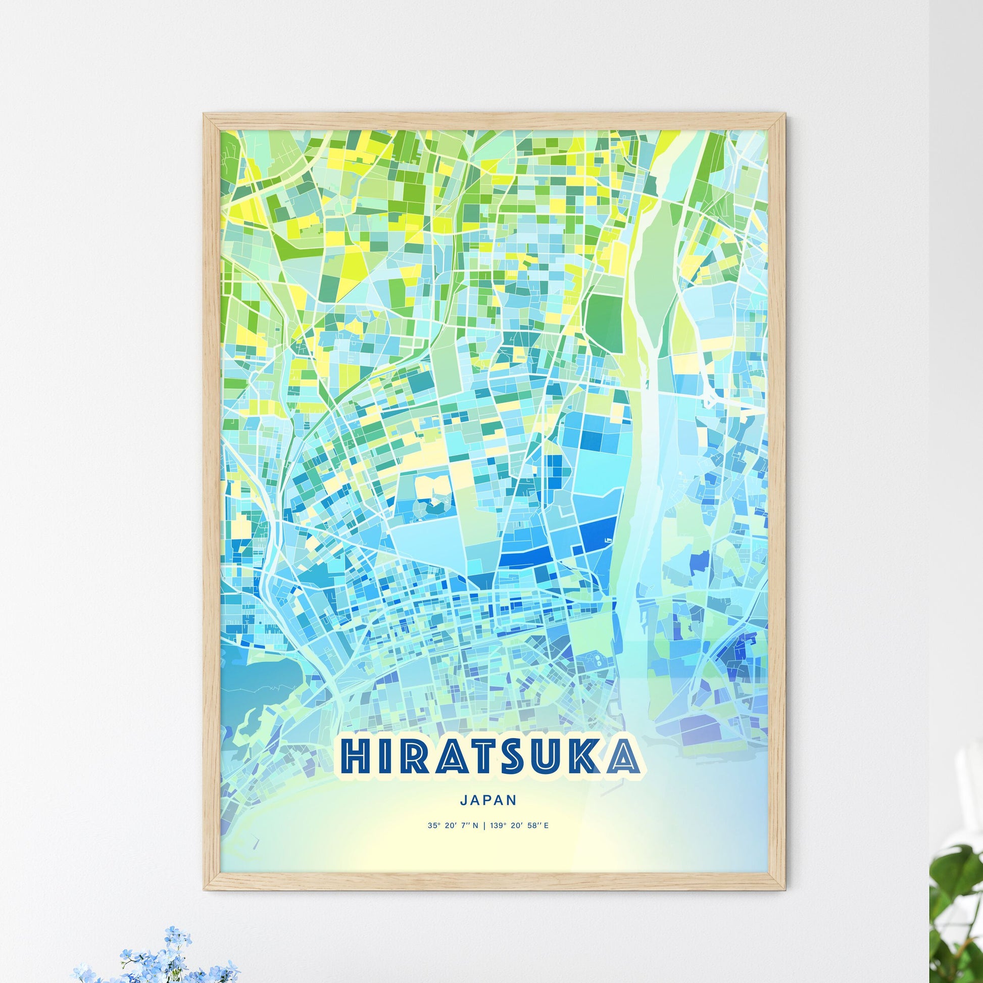 Colorful HIRATSUKA JAPAN Fine Art Map Cool Blue