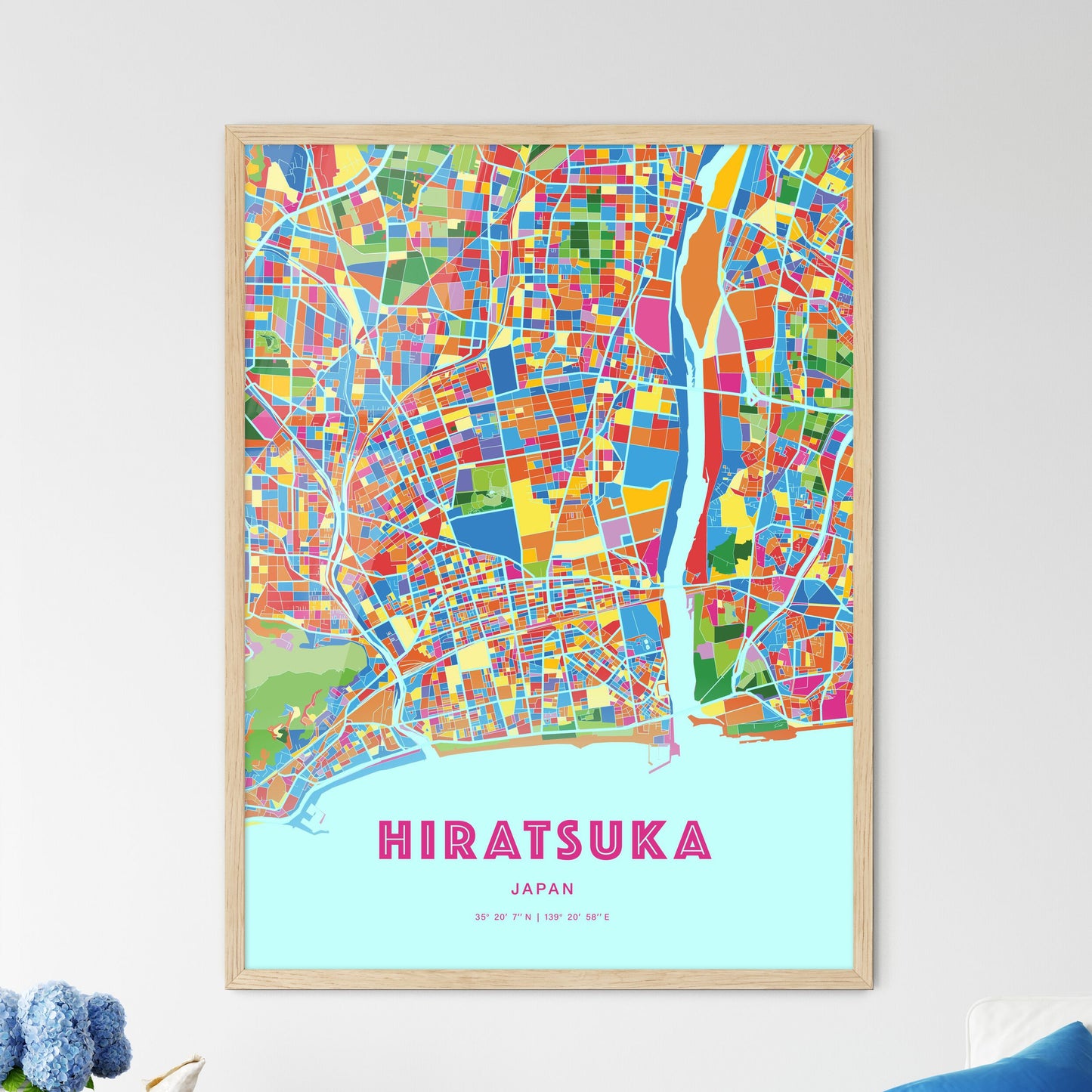 Colorful HIRATSUKA JAPAN Fine Art Map Crazy Colors
